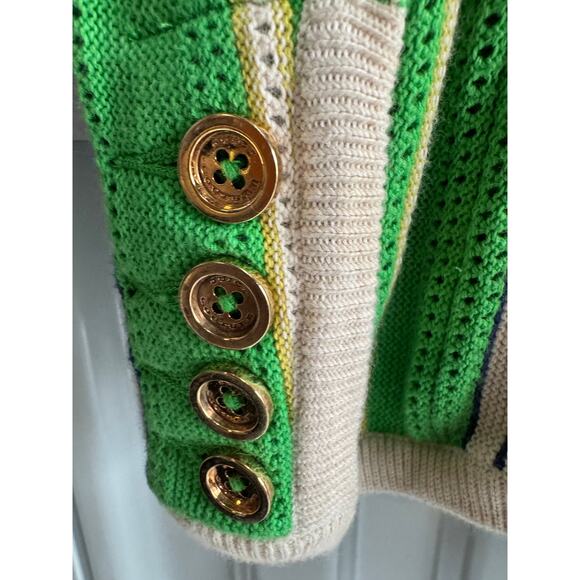 Juicy Couture Y2K Knit Striped Green + White Shirt Jacket Gold Buttons EUC - Picture 6 of 9